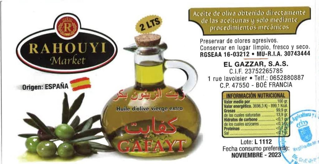 Alerta alimentaria envasado aceite de oliva fraudulento